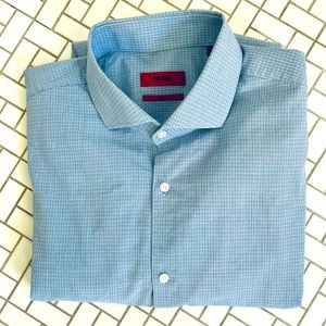 Hugo Boss men’s blue and white plaid dress shirt
